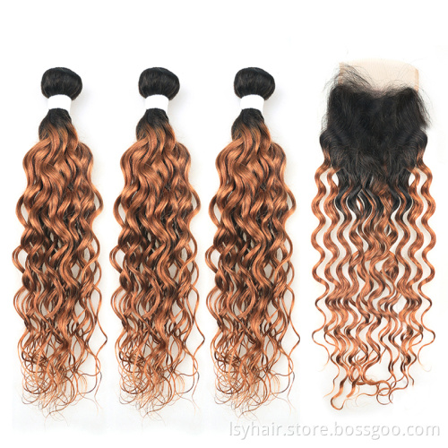 T1B/30  Italian Water Wave Curly Human Hair Sew In Extensions With Closure, Brazilian Hair Piece Product In China For Sale